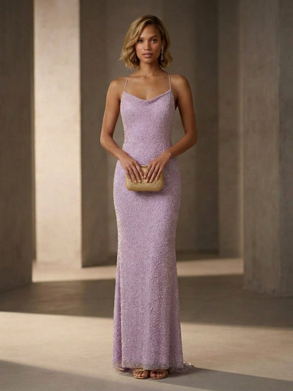 Jovani 100% Silk Full Length Formal Beaded Prom/Wedding/Party Dress Lilac Size 4